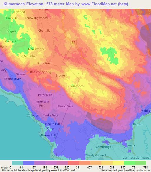 Kilmarnoch,Jamaica Elevation Map