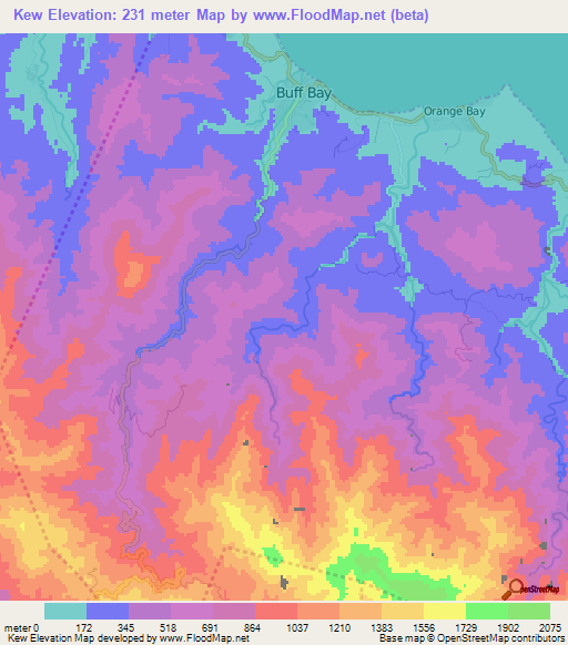 Kew,Jamaica Elevation Map