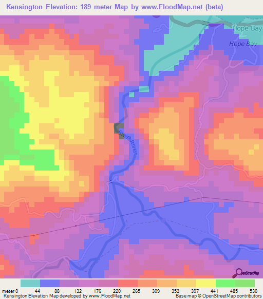 Kensington,Jamaica Elevation Map
