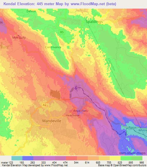 Kendal,Jamaica Elevation Map
