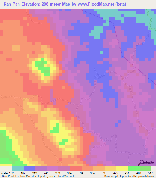 Kan Pan,Jamaica Elevation Map