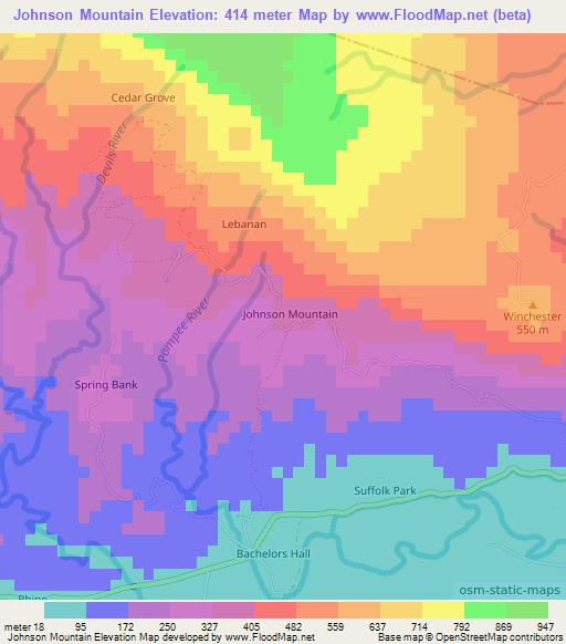 Johnson Mountain,Jamaica Elevation Map