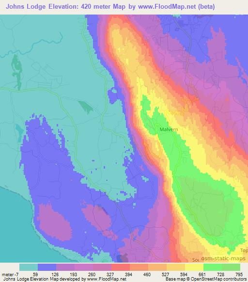 Johns Lodge,Jamaica Elevation Map