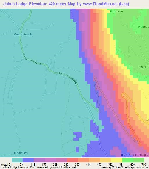 Johns Lodge,Jamaica Elevation Map