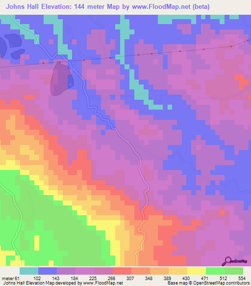 Johns Hall,Jamaica Elevation Map