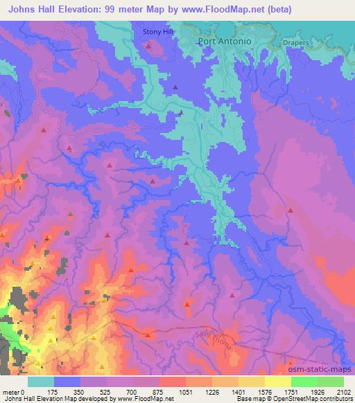 Johns Hall,Jamaica Elevation Map