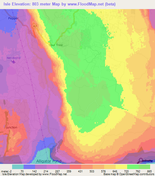 Isle,Jamaica Elevation Map