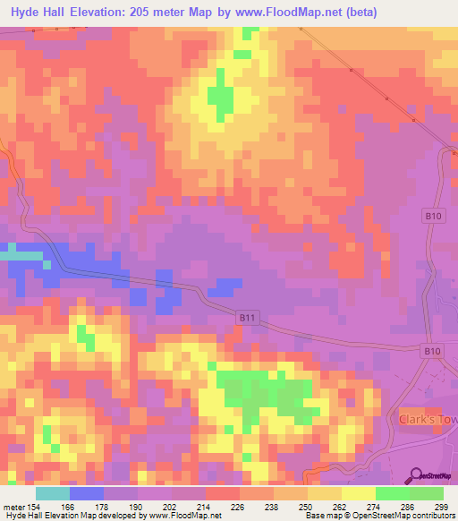 Hyde Hall,Jamaica Elevation Map