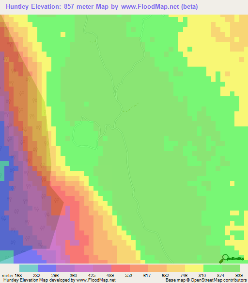 Huntley,Jamaica Elevation Map