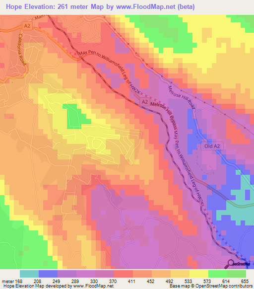 Hope,Jamaica Elevation Map