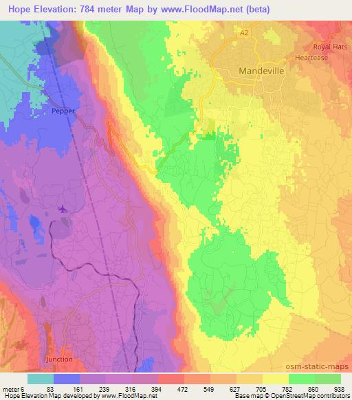 Hope,Jamaica Elevation Map
