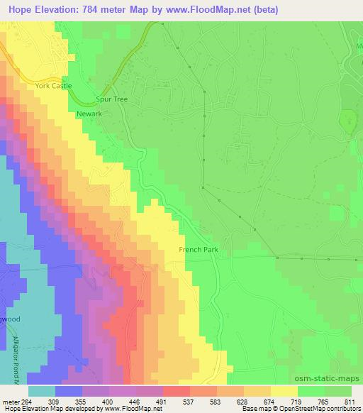 Hope,Jamaica Elevation Map