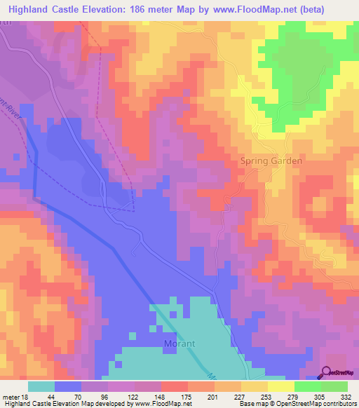 Highland Castle,Jamaica Elevation Map