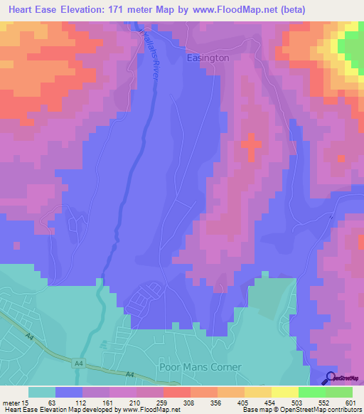 Heart Ease,Jamaica Elevation Map
