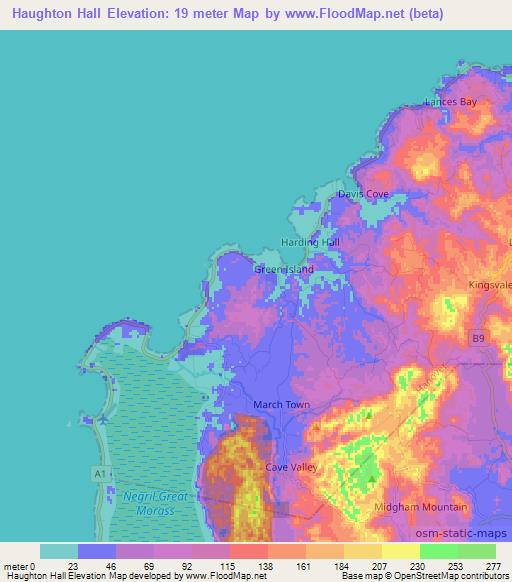 Haughton Hall,Jamaica Elevation Map