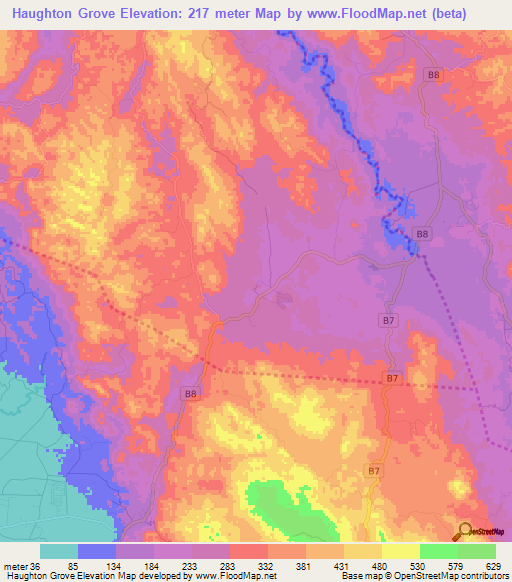 Haughton Grove,Jamaica Elevation Map