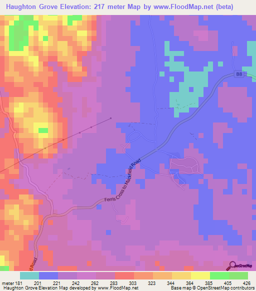 Haughton Grove,Jamaica Elevation Map