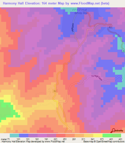 Harmony Hall,Jamaica Elevation Map