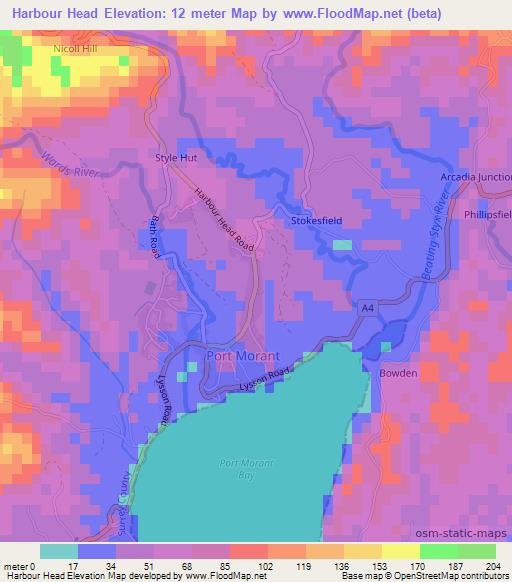 Harbour Head,Jamaica Elevation Map