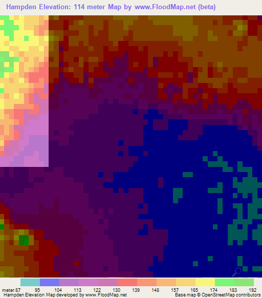 Hampden,Jamaica Elevation Map