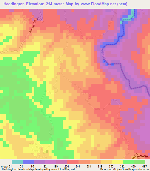 Haddington,Jamaica Elevation Map