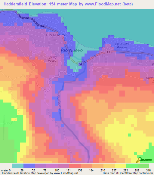 Haddersfield,Jamaica Elevation Map