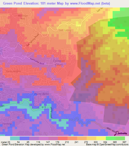 Green Pond,Jamaica Elevation Map