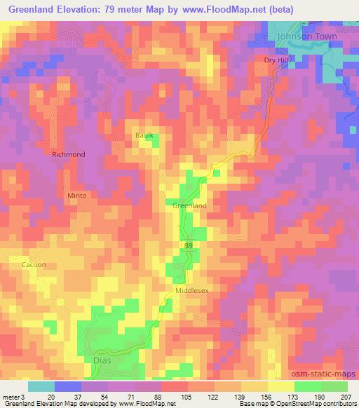 Greenland,Jamaica Elevation Map