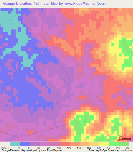 Grange,Jamaica Elevation Map