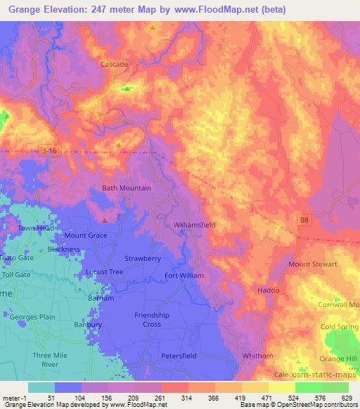 Grange,Jamaica Elevation Map