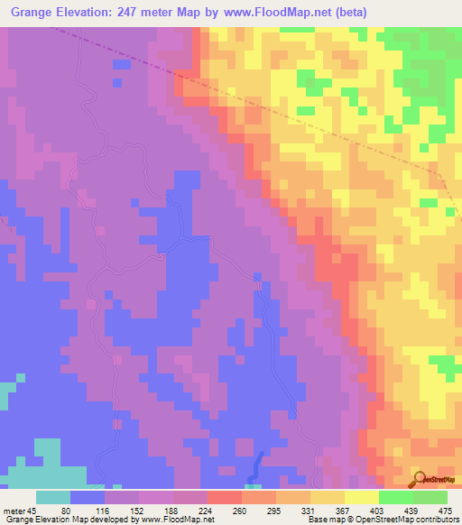 Grange,Jamaica Elevation Map