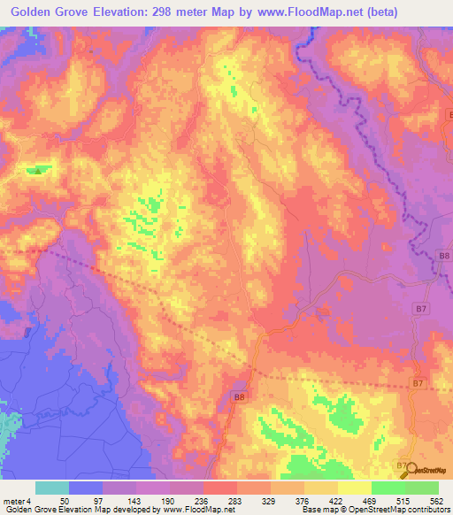 Golden Grove,Jamaica Elevation Map