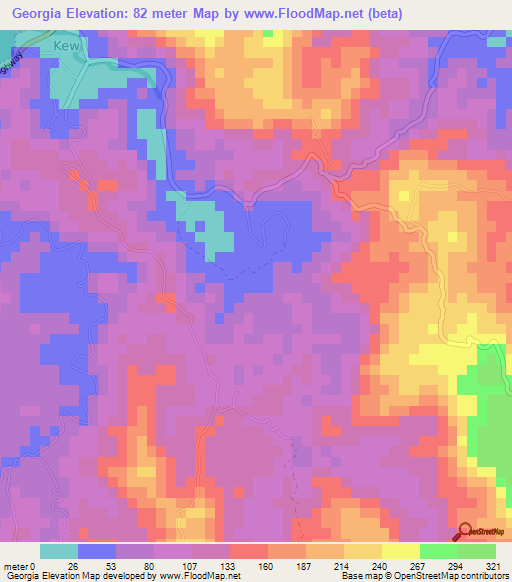 Georgia,Jamaica Elevation Map