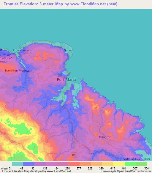Frontier,Jamaica Elevation Map