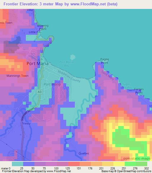Frontier,Jamaica Elevation Map