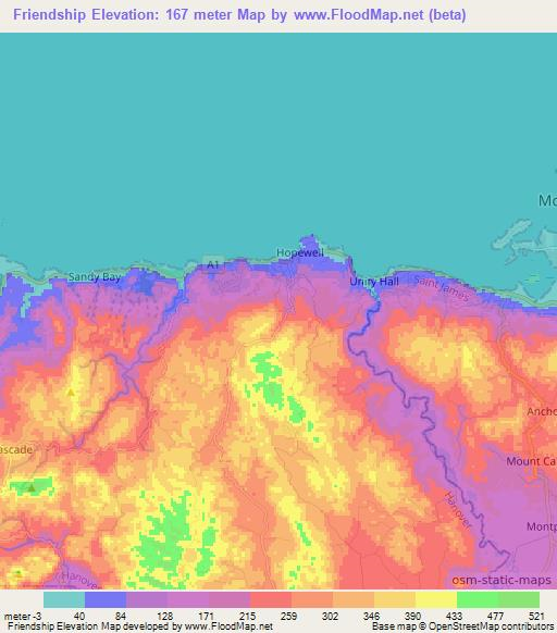 Friendship,Jamaica Elevation Map