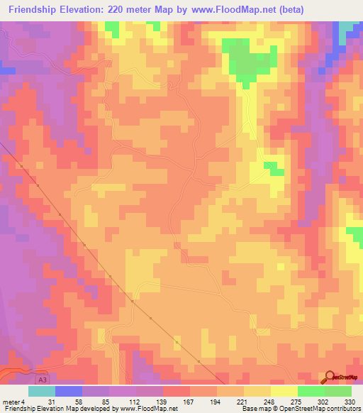 Friendship,Jamaica Elevation Map