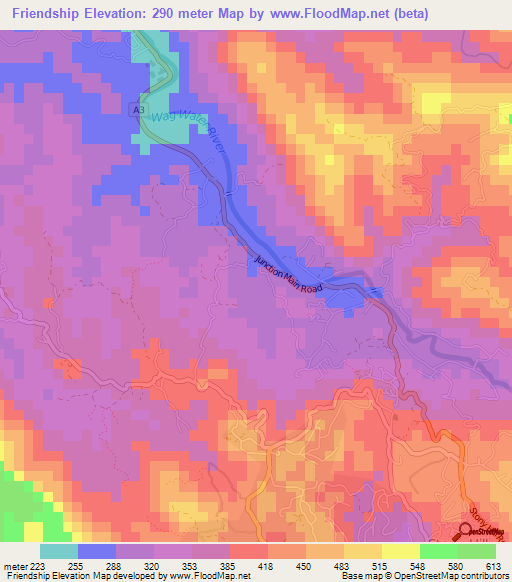 Friendship,Jamaica Elevation Map