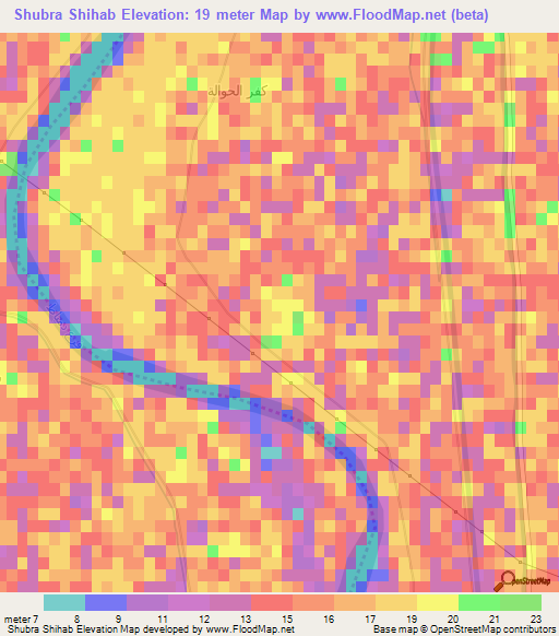 Shubra Shihab,Egypt Elevation Map