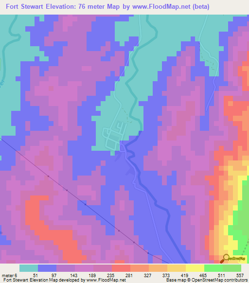 Fort Stewart,Jamaica Elevation Map
