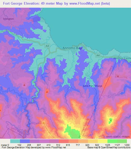 Fort George,Jamaica Elevation Map