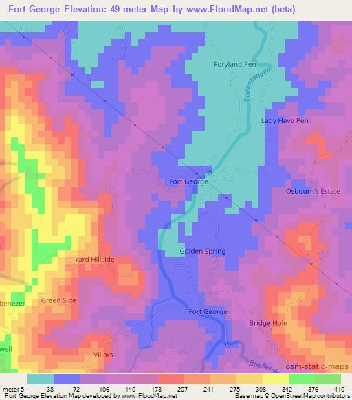 Fort George,Jamaica Elevation Map