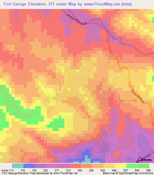 Fort George,Jamaica Elevation Map