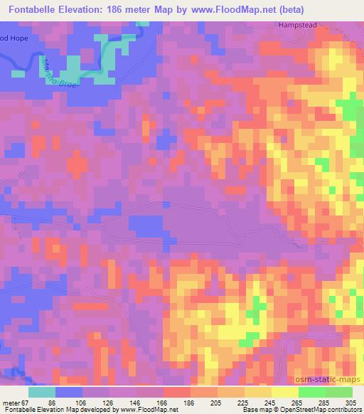 Fontabelle,Jamaica Elevation Map