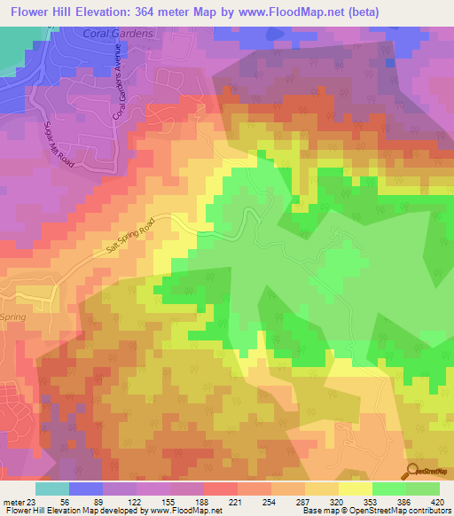 Flower Hill,Jamaica Elevation Map