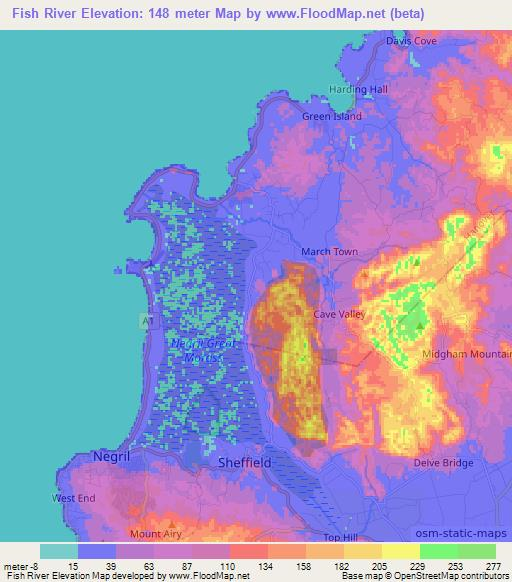 Fish River,Jamaica Elevation Map