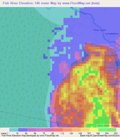 Fish River,Jamaica Elevation Map