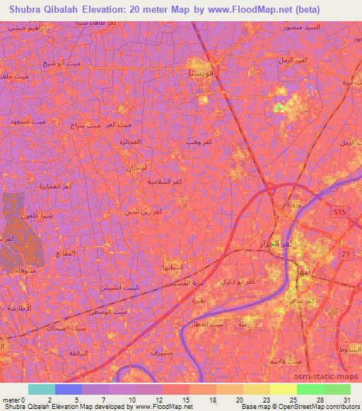 Shubra Qibalah,Egypt Elevation Map
