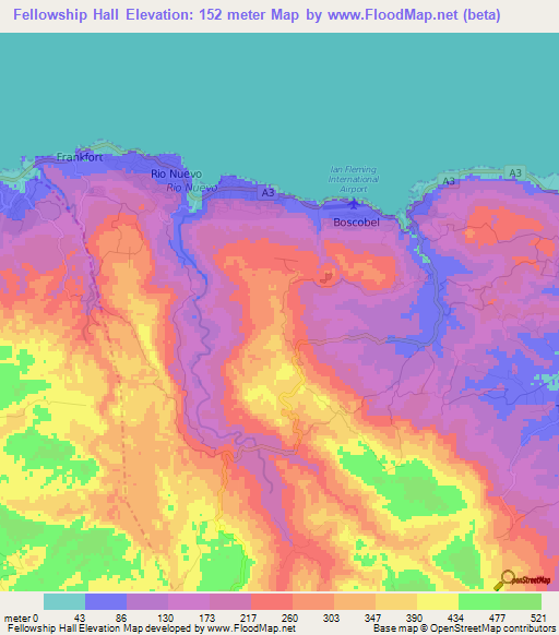 Fellowship Hall,Jamaica Elevation Map