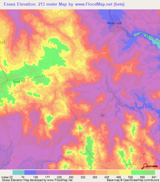 Essex,Jamaica Elevation Map